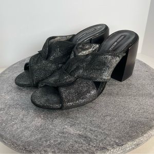 Sesto Meucci Black Sparkle Leather Twist Knot Mules Heels 37
